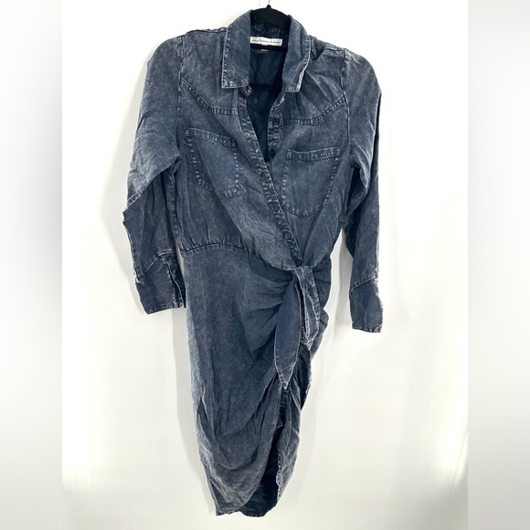 Young Fabulous & Broke Carling Western Asymmetric Ruched Midi Shirt Dress - Picture 2 of 7